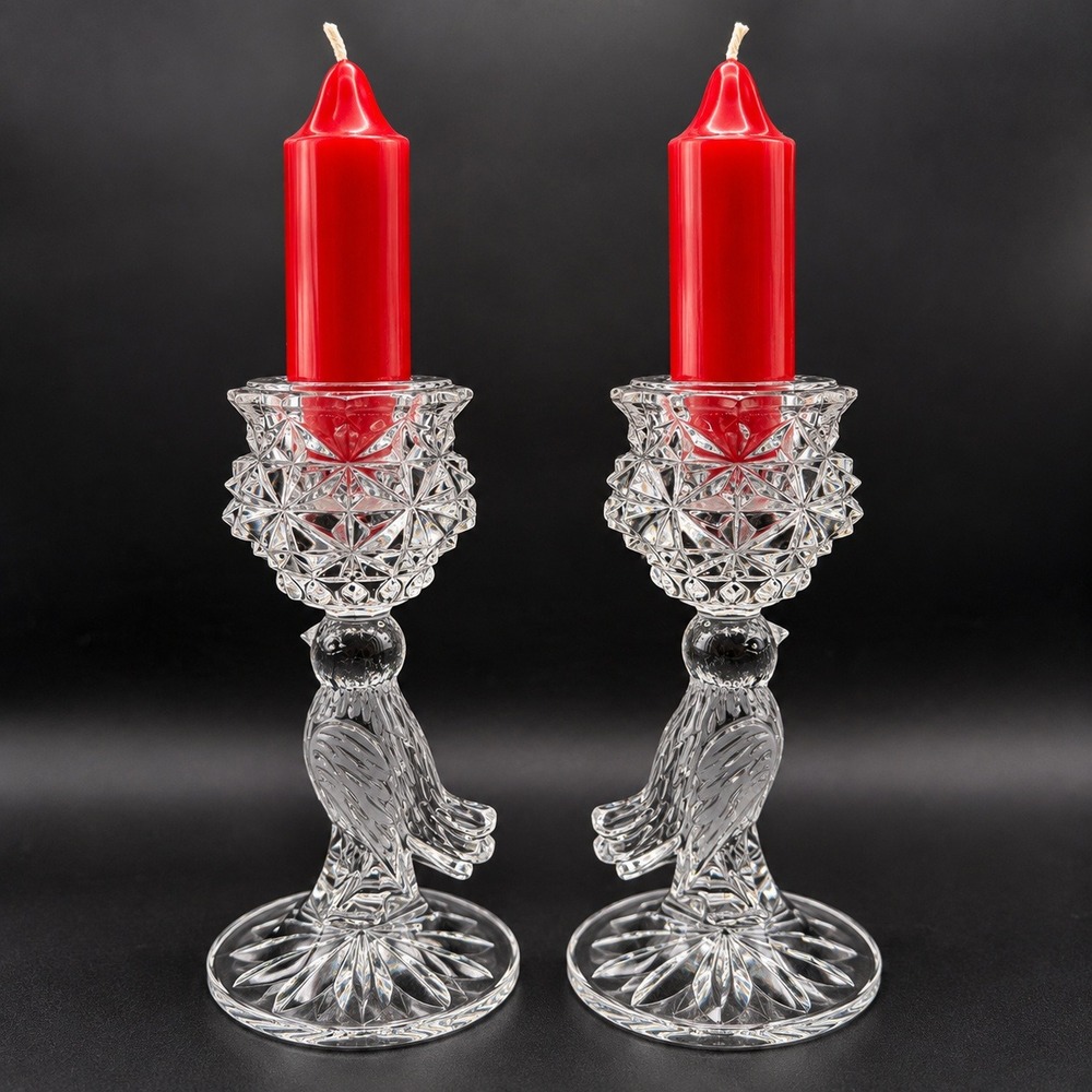 Vintage Hofbauer Byrdes Crystal Bird Candlestick Holders West Germany Pair